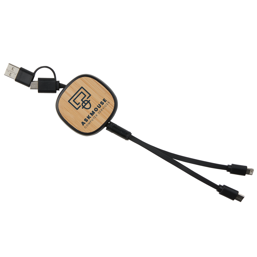 DUAL INPUT 3-IN-1 RETRACTABLE BAMBOO CHARGE-IT™ CABLE