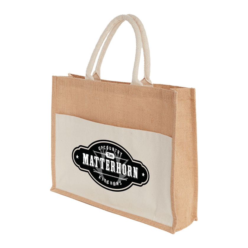 Jute Shopper Tote with Recycled Cotton Pocket