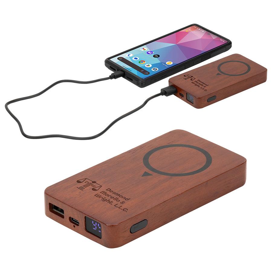 FSC® Mahogany 5000mAh Power Bank with 15W Magnetic Wireless Charger