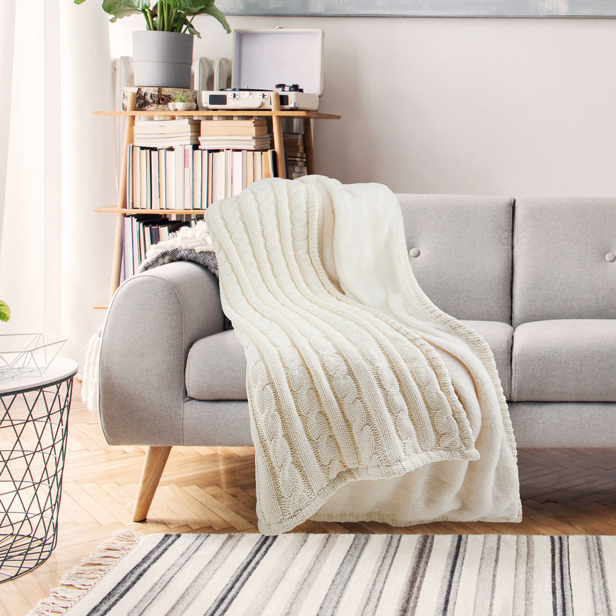 Premium Cable Knit Cotton Throw, 50x60